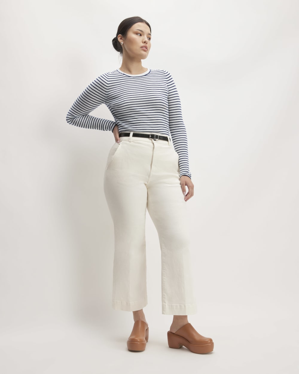 The Long-Sleeve Sweater Tee in Ultrasoft Merino | Bone/Navy