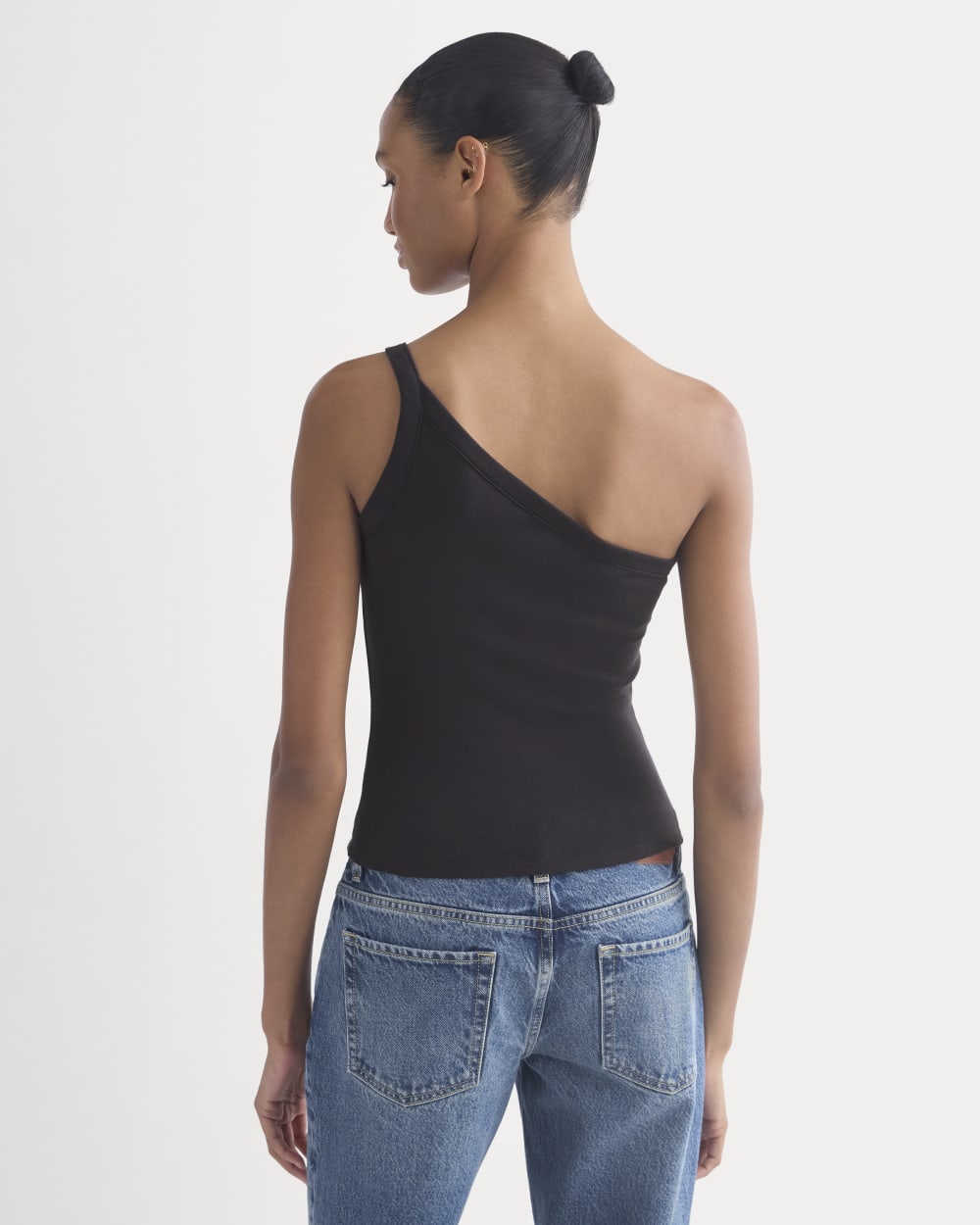 RetroSoft Cotton One-Shoulder Tank | Black