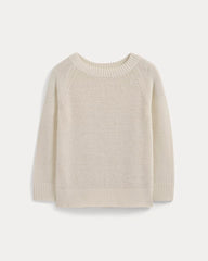 Wide-Neck Crew Sweater in Tape Yarn | Bone