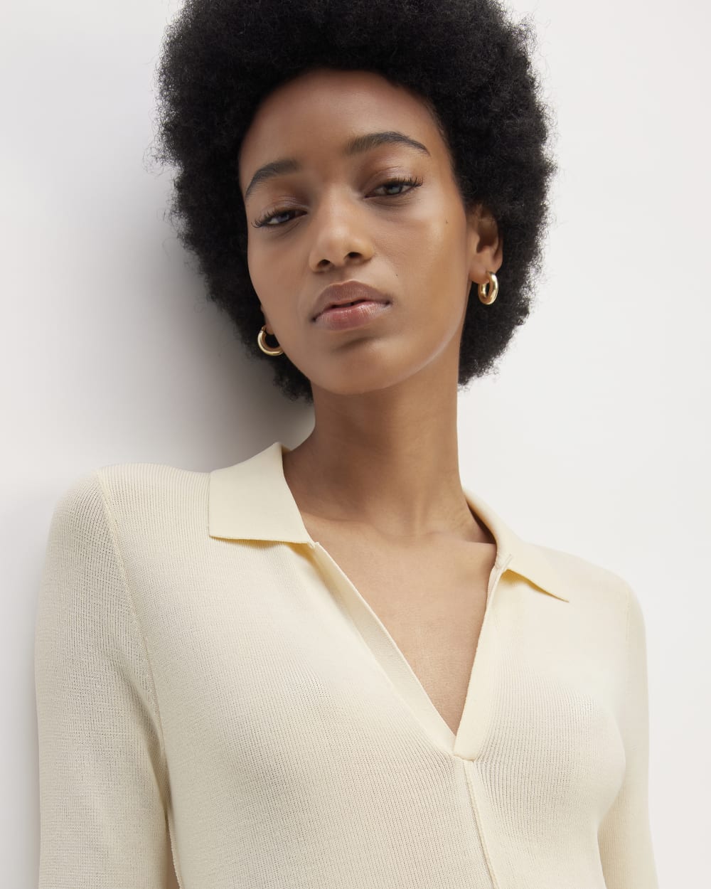 The Viscose Knit Polo Midi Dress | Beige