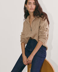 The Cable Half-Zip in Luxe Merino | Oat Melange