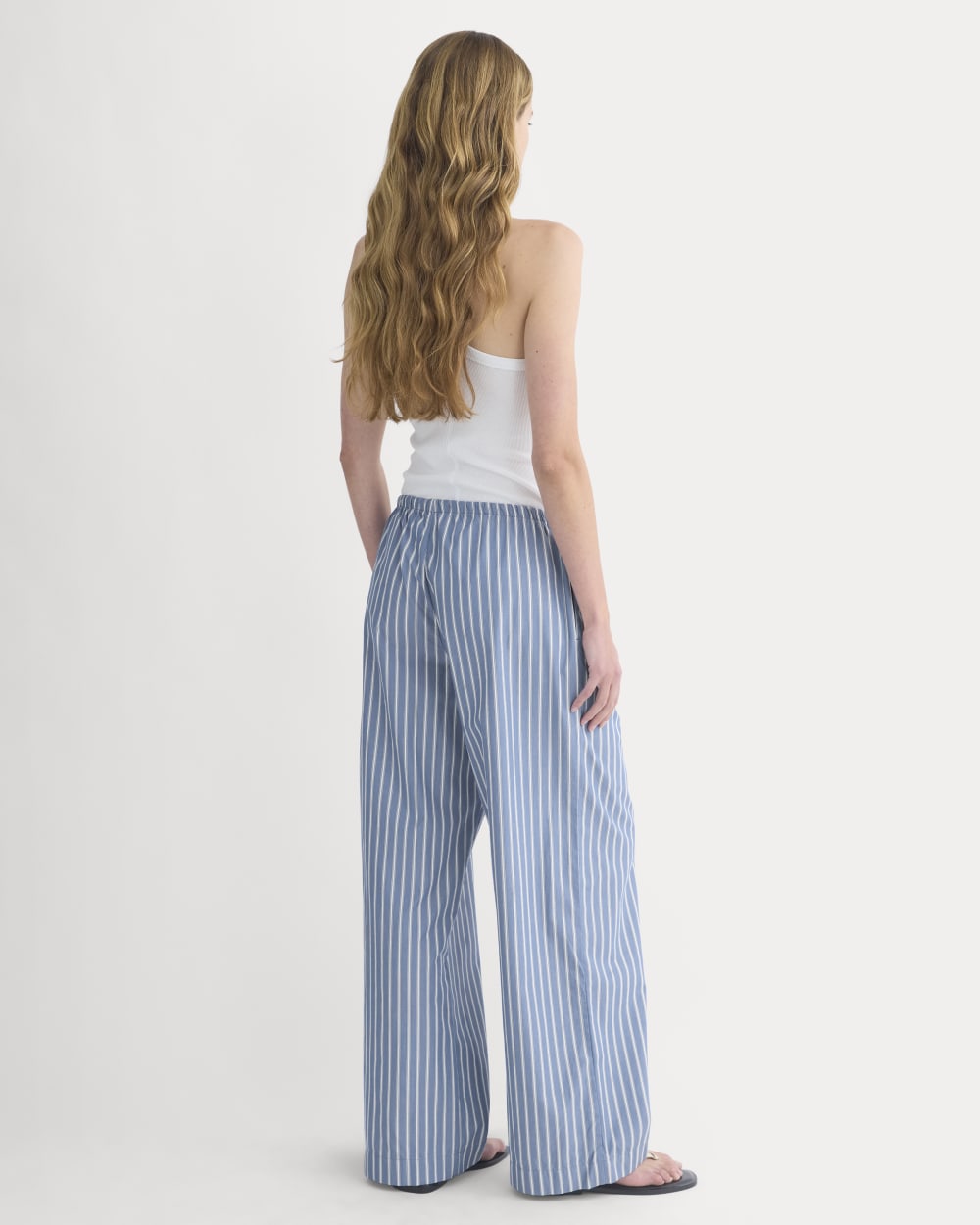 Wide-Leg Drawstring Pant in Washed Poplin | Dutch Blue / Bone