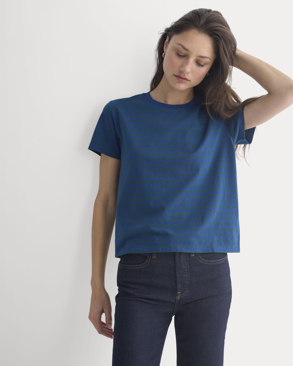 The Box-Cut Tee in Essential Cotton | Navy Peony/Dark Sea | No Pocket