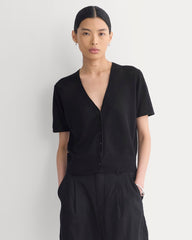 Lace Trim Cardigan in Fine Linen | Black