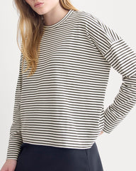 Oversized Boxy Crew in Essential Cotton | Bone / Pirate Black Stripe