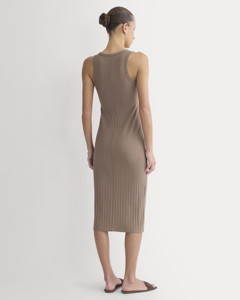 Scoop-Neck Midi Dress in Pointelle Knit | Heathered Chocolate Chip