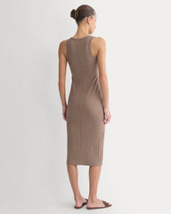 Scoop-Neck Midi Dress in Pointelle Knit | Heathered Chocolate Chip