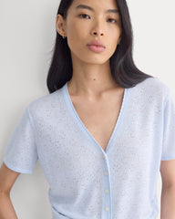 Lace Trim Cardigan in Fine Linen | Skywriting