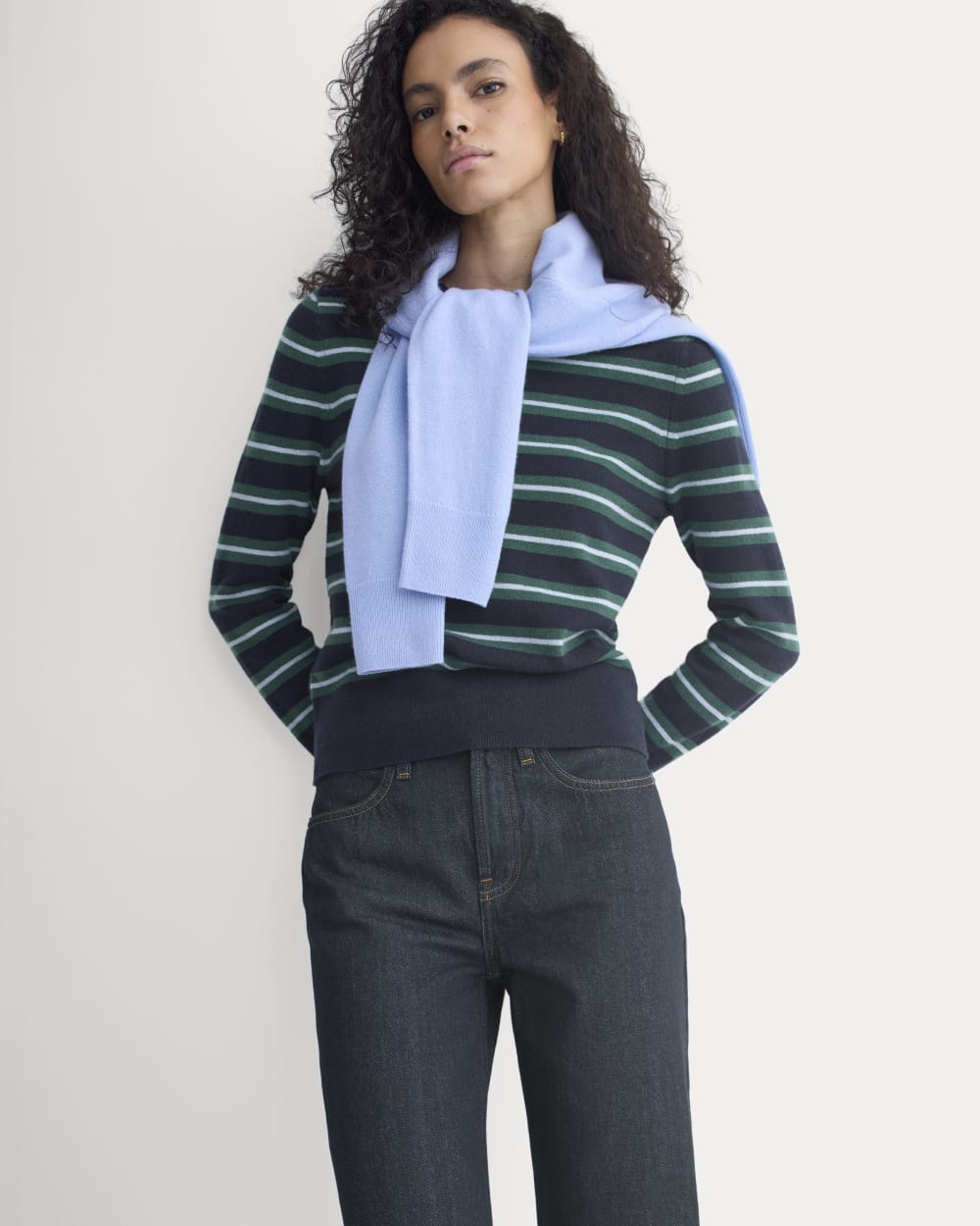 Cashmere Slim Crew Sweater | Hunter Green/Open Air Blue
