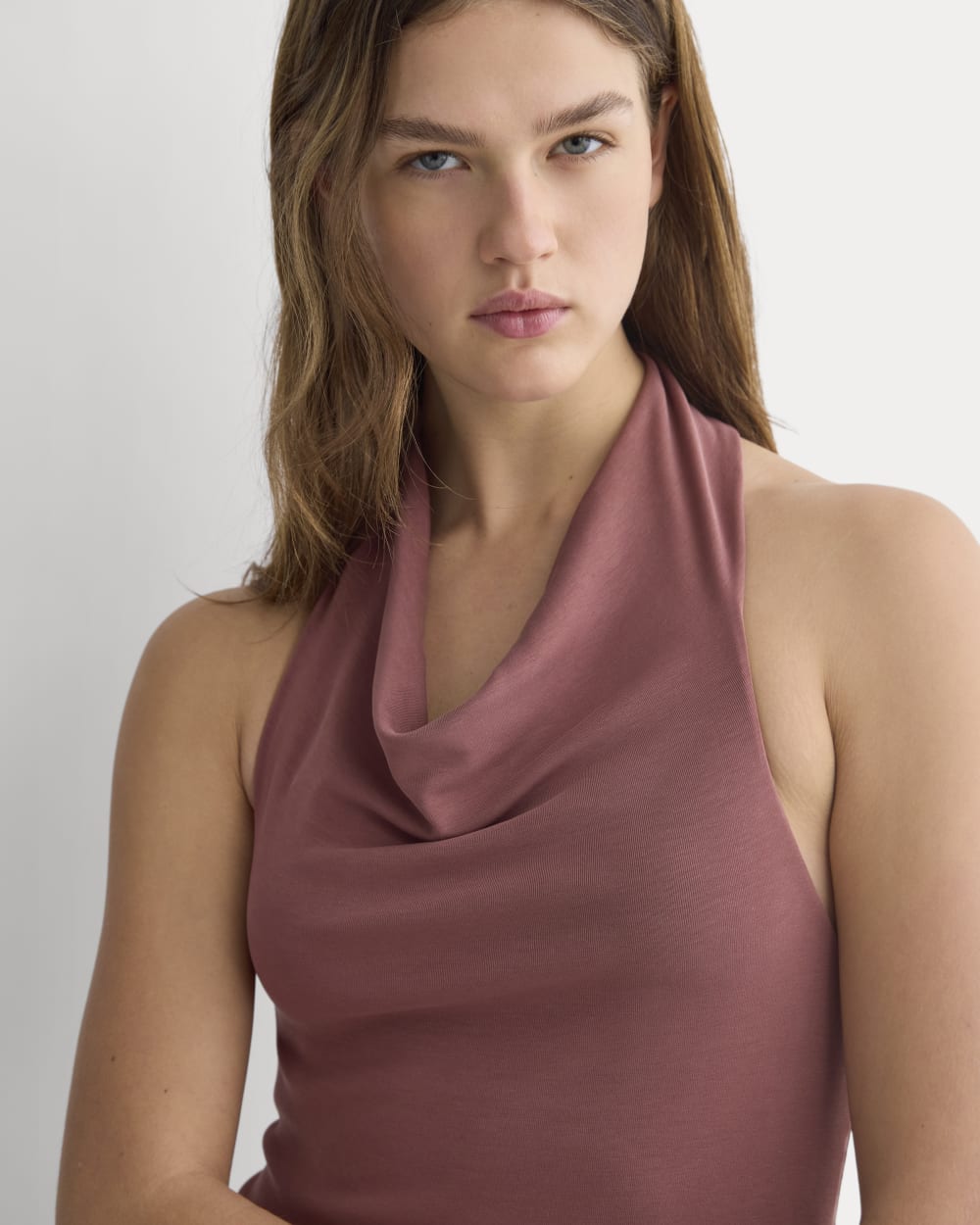 Cowlneck Halter Dress in Butterknit | Washed Henna
