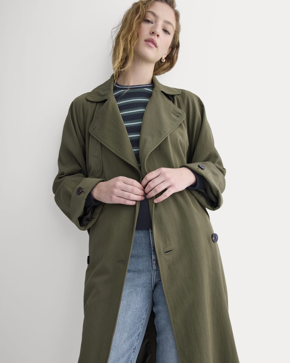 Drapey Twill Trench | Olive Night