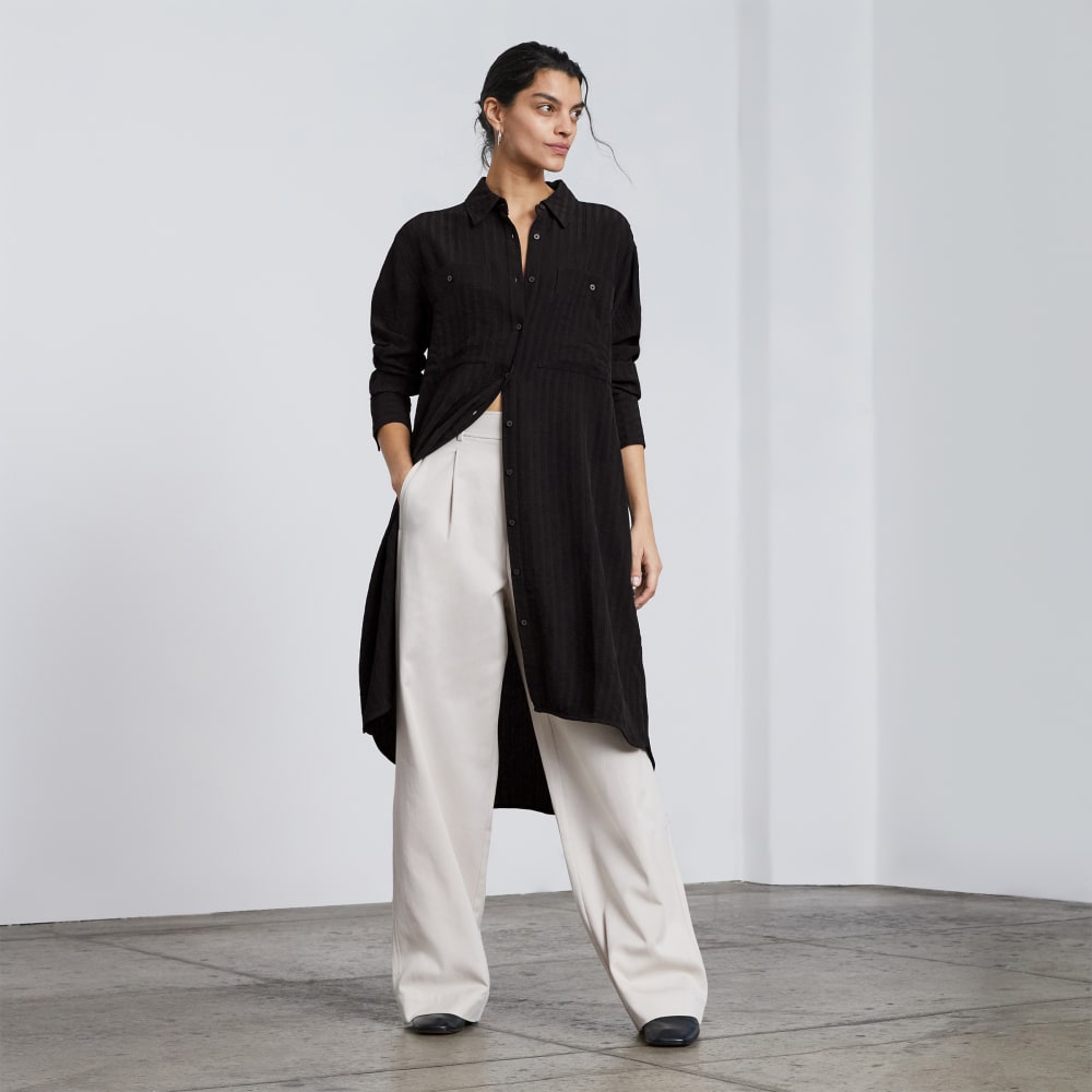 The City Stripe Draped Shirt Dress | Black