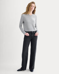Cashmere Cropped High-V Sweater | Light Heather Grey