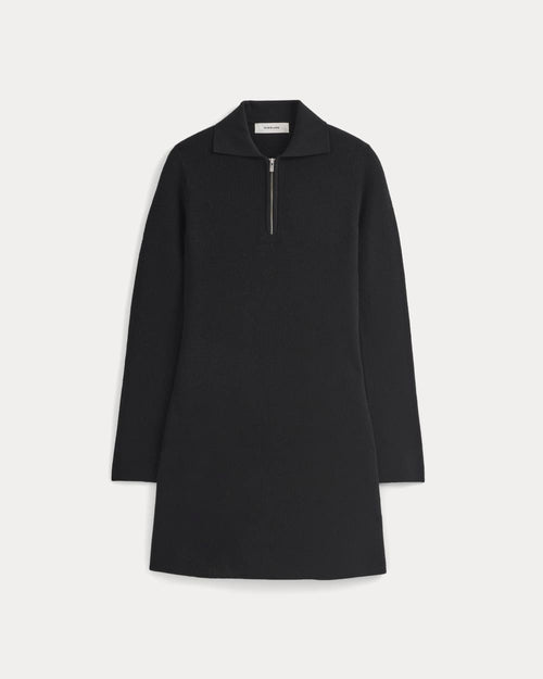 Knit Quarter-Zip Polo Dress | Black