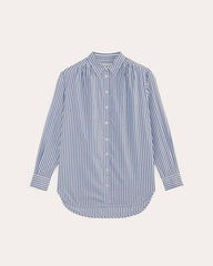 The Gathered Shirt in Silky Cotton | Bone / Mazarine Blue