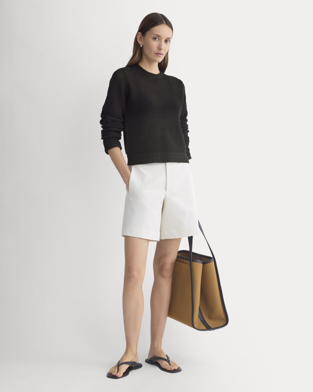 Open Knit Long-Sleeve Crew in Everyday Cotton | Black