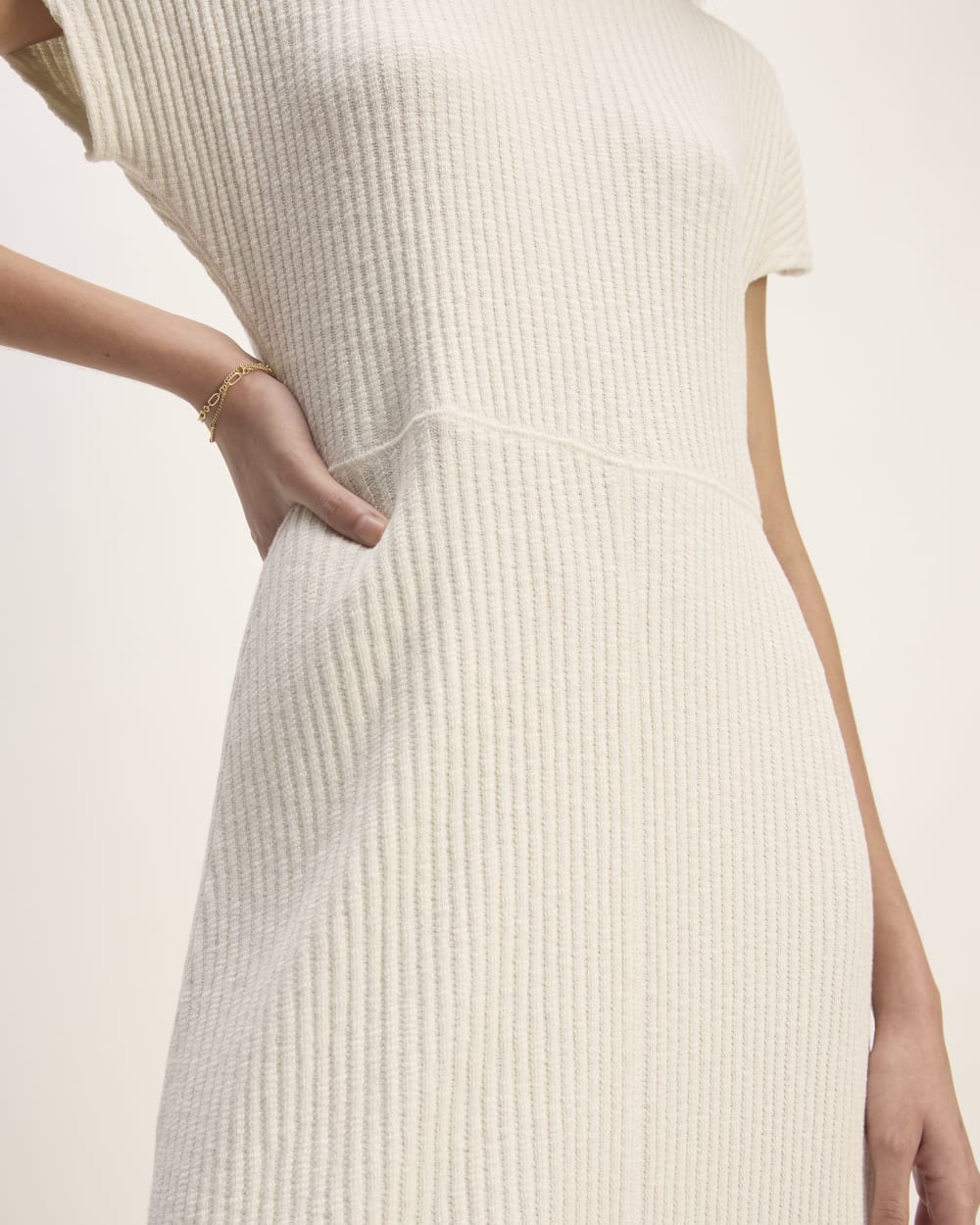 The Rib-Knit Cap-Sleeve Midi Dress | Bone