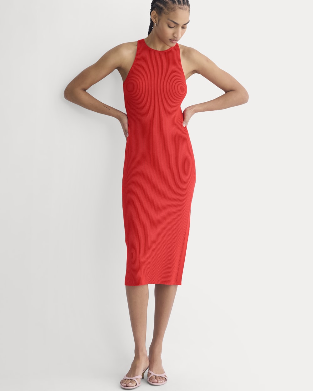 Cutaway Ribbed Midi Dress | Fiery Red