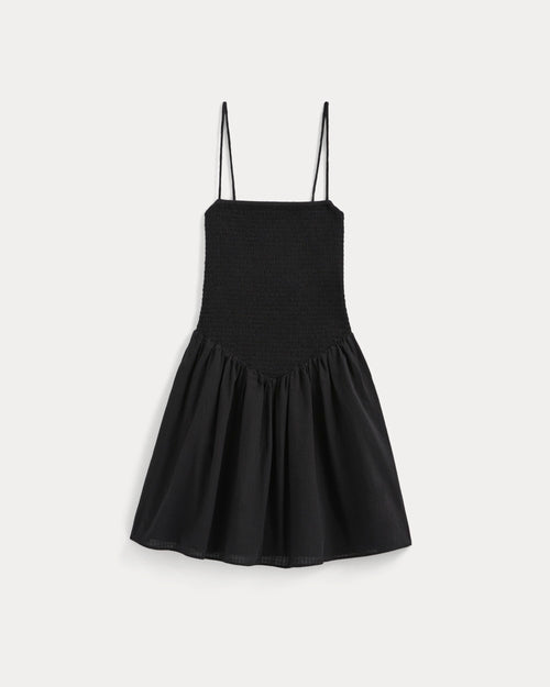Gauze Smocked Mini Dress | Black