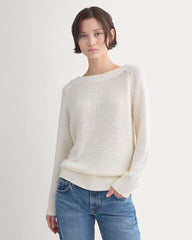 Wide-Neck Crew Sweater in Tape Yarn | Bone