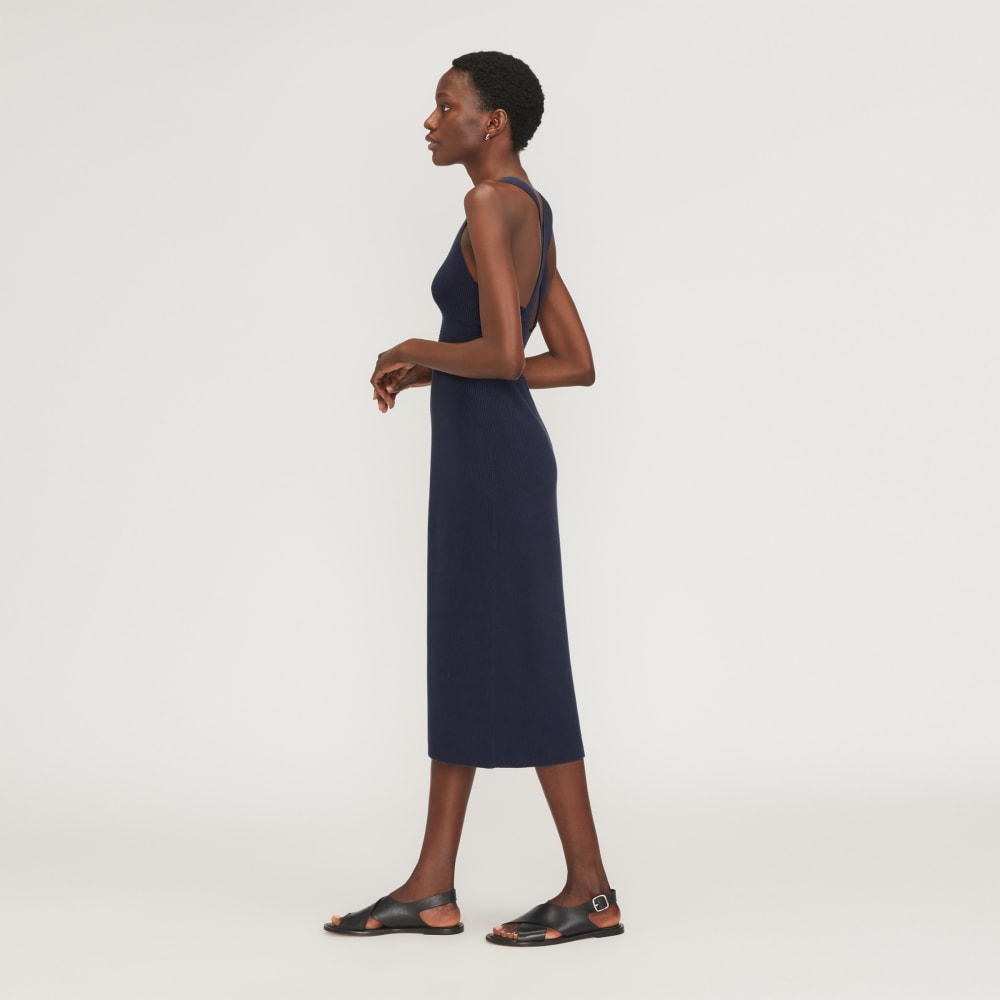 The Ribbed Cotton Cross-Back Dress | Navy