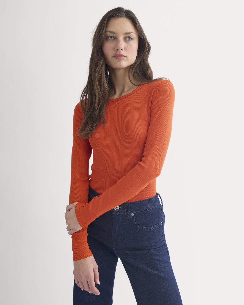 The Luxe Rib Long-Sleeve Crew | Rust