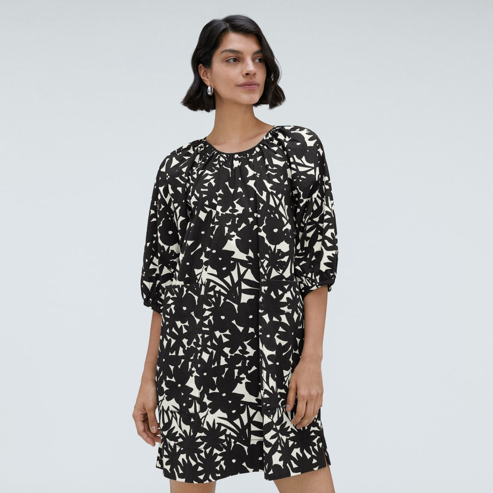 The Seersucker Puff Sleeve Dress | Black / Canvas Floral