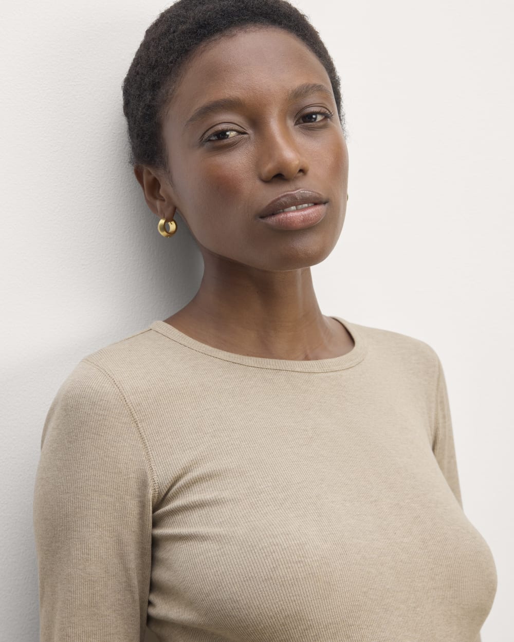 The Luxe Rib Long-Sleeve Crew | Heathered Tan