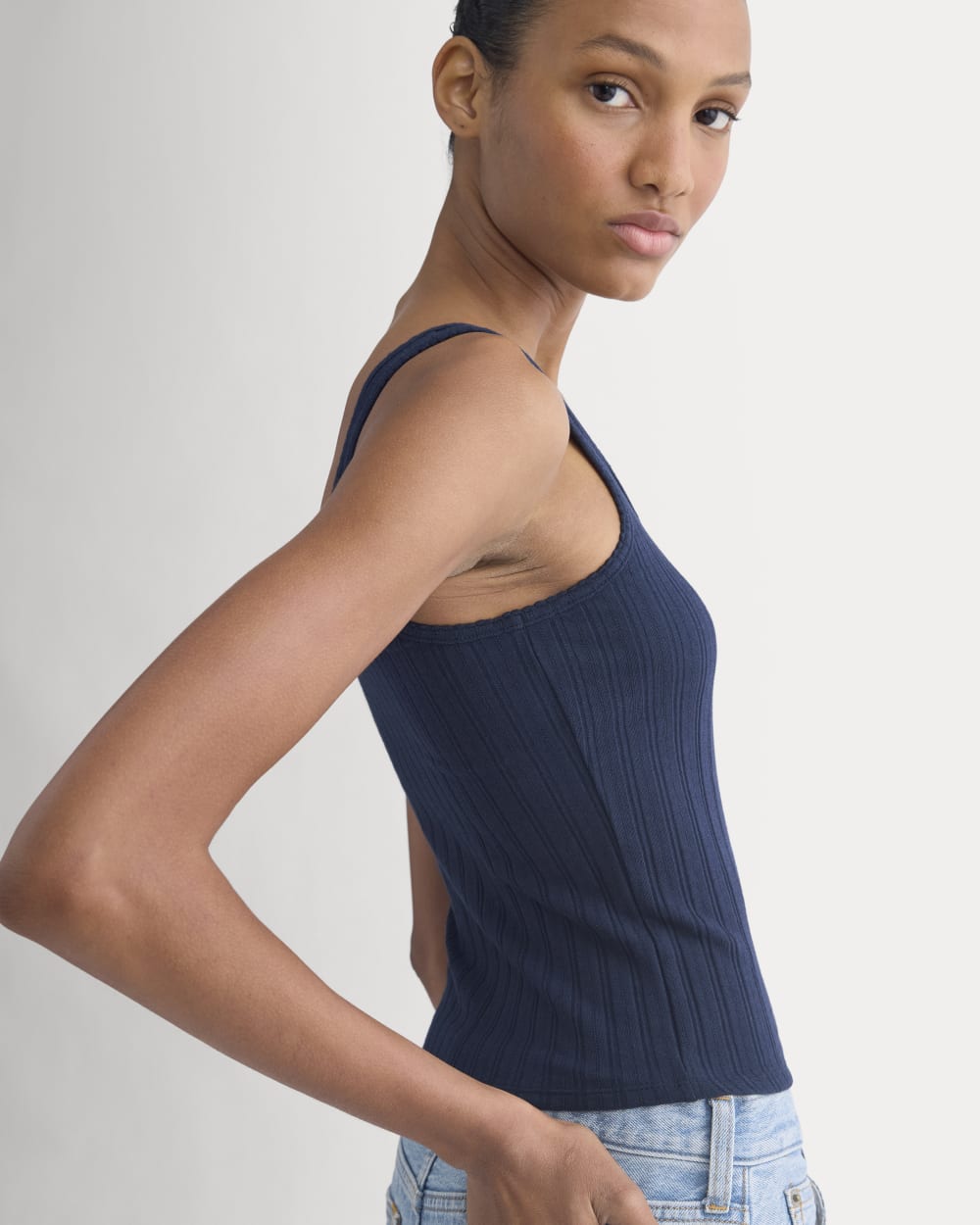 Scoop-Neck Tank in Pointelle | Deep Navy