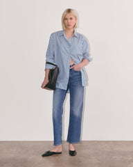 The Gathered Shirt in Silky Cotton | Bone / Mazarine Blue