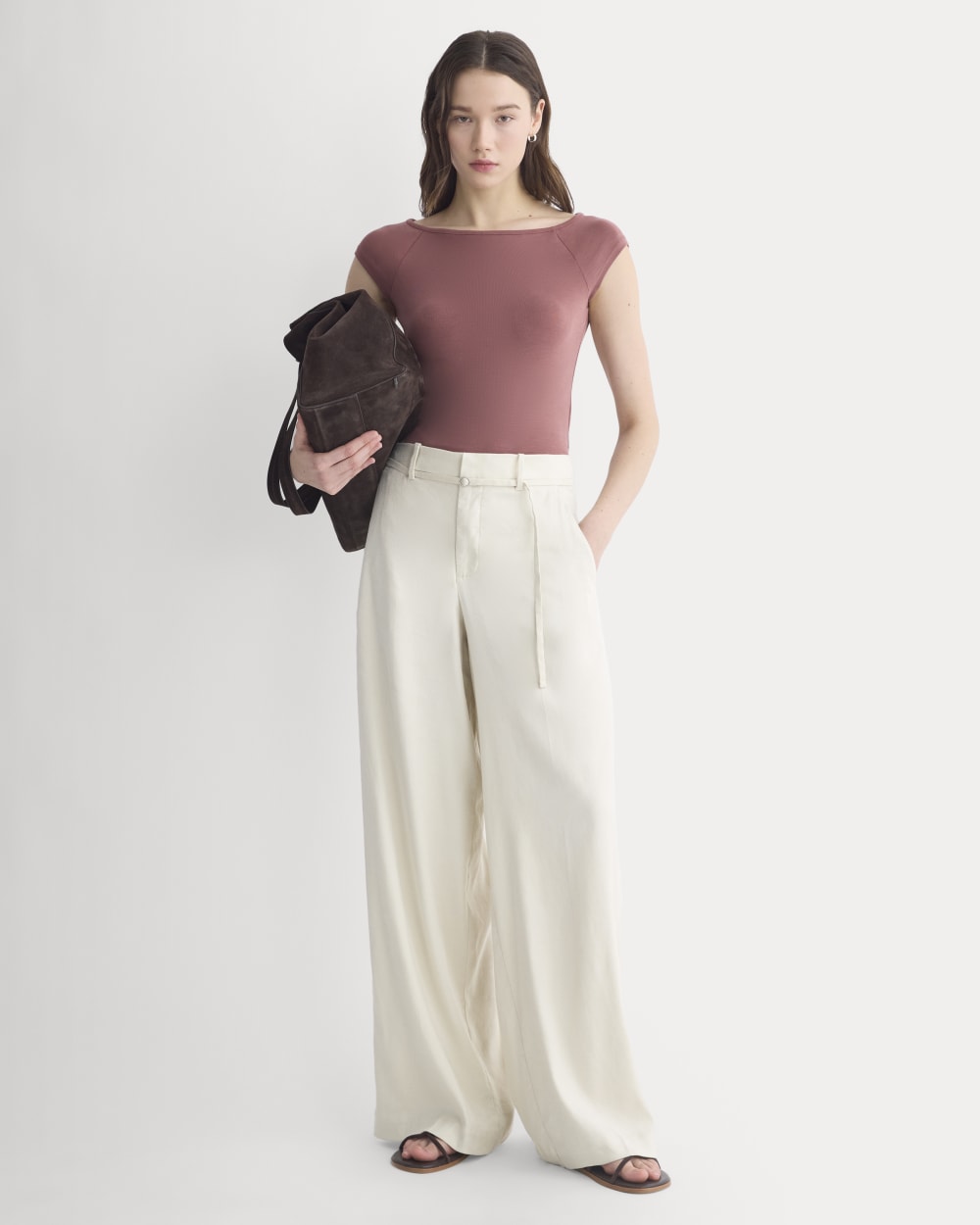 Boatneck Cap-Sleeve Top in Butterknit | Henna Red