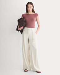 Boatneck Cap-Sleeve Top in Butterknit | Henna Red