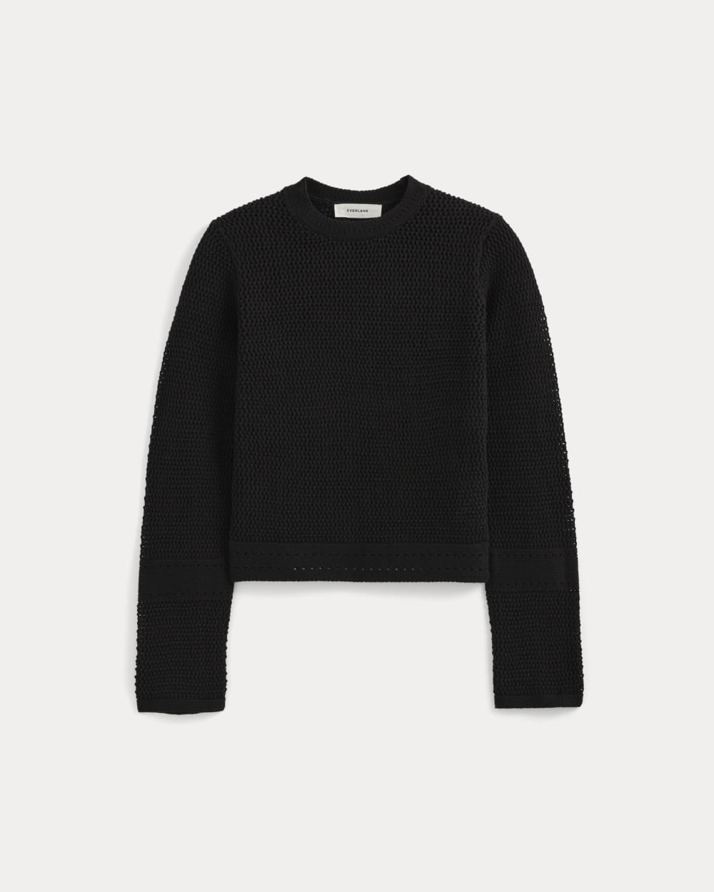 Open Knit Long-Sleeve Crew in Everyday Cotton | Black