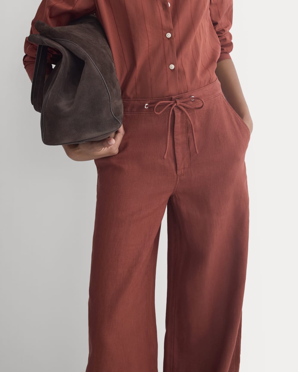 Wide-Leg Drawstring Pant in Linen | Henna Red