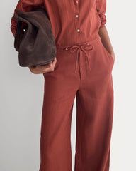 Wide-Leg Drawstring Pant in Linen | Henna Red