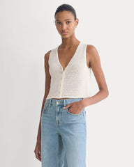 Button-Front Tank in Tape Yarn | Bone