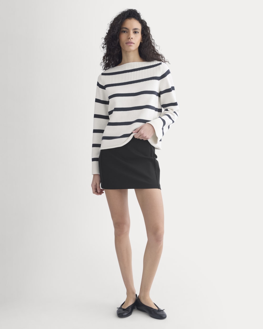 Striped Boatneck Sweater in Everyday Cotton | True Navy/Bone