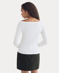 Luxe Rib Boatneck Top | White