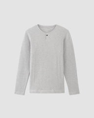 The Waffle Long-Sleeve Henley | Light Grey Donegal