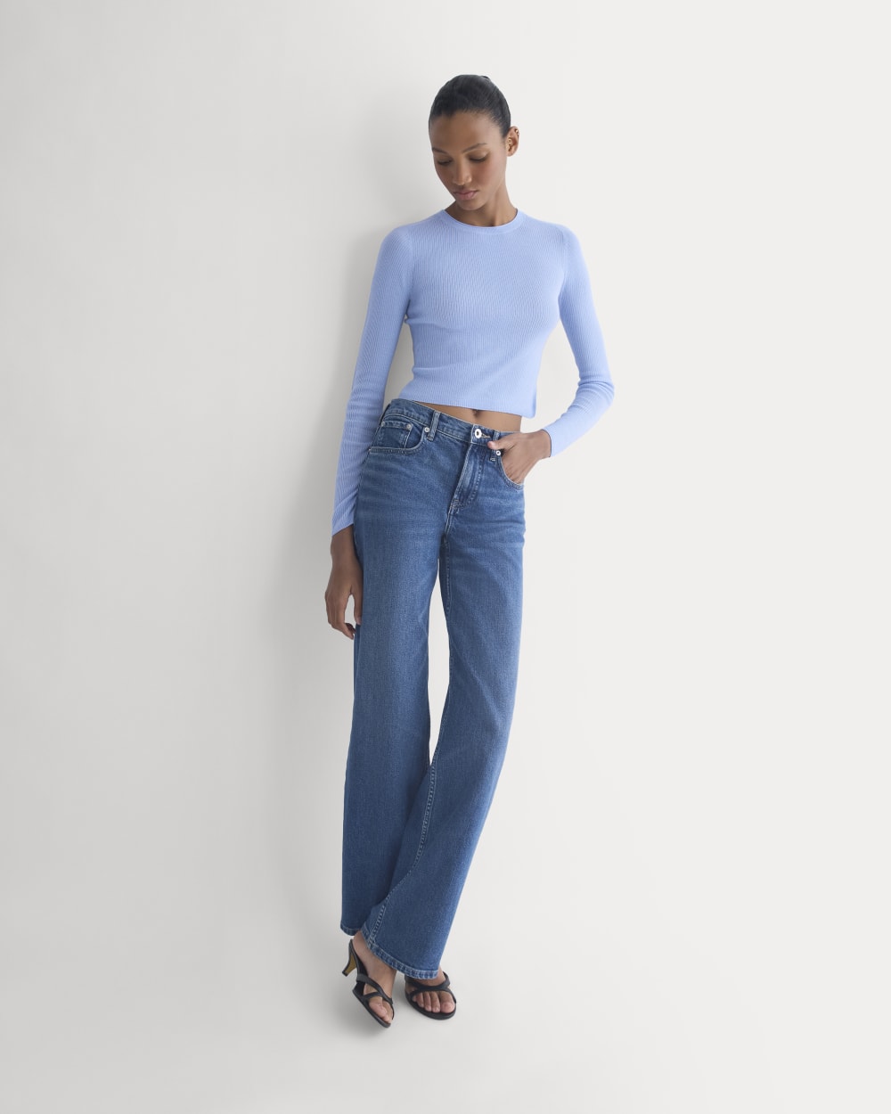 The Cropped Crew Top in Ultrafine Merino | Open Air Blue