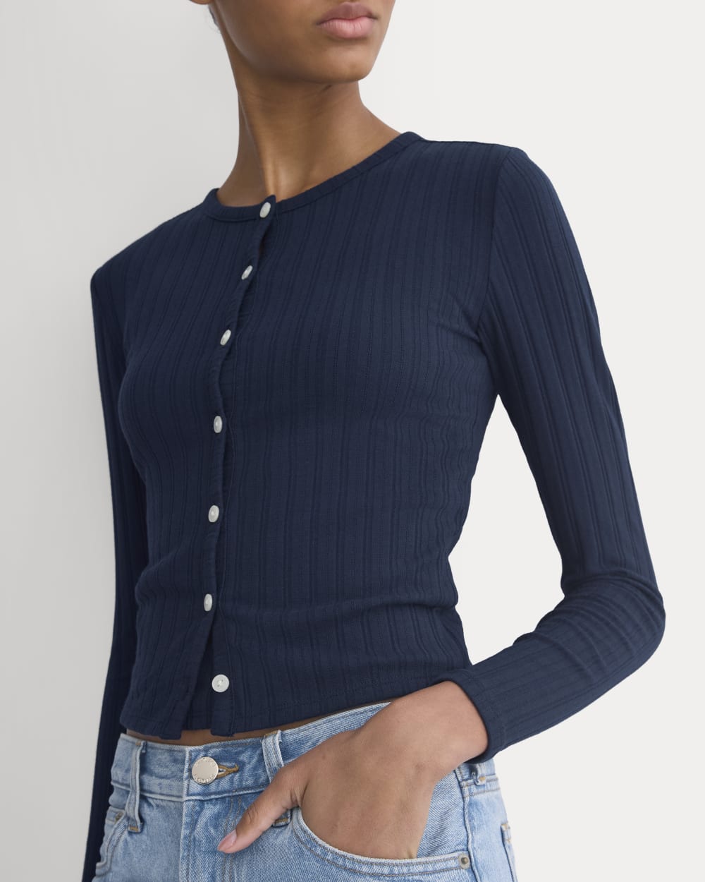 Cardigan in Pointelle | Deep Navy