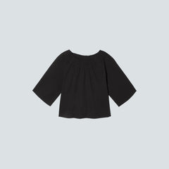 The Seersucker Gathered Tee | Black