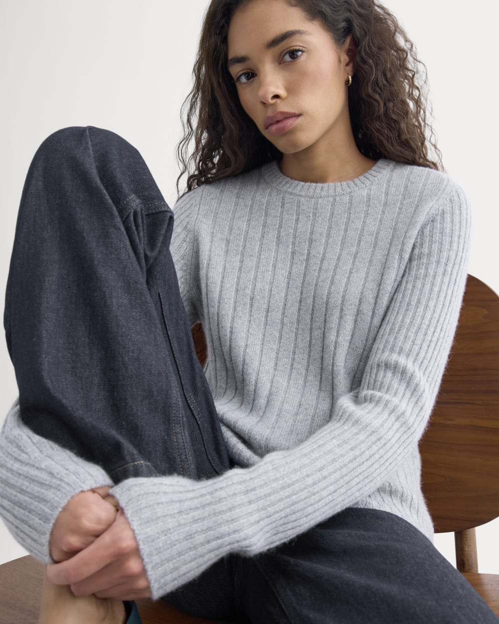 Mix Ribbed Crew in Cashmere | Light Heather Grey