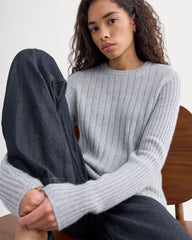 Mix Ribbed Crew in Cashmere | Light Heather Grey