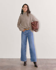 The Honeycomb Funnel Neck in Wool Cashmere | Oatmeal