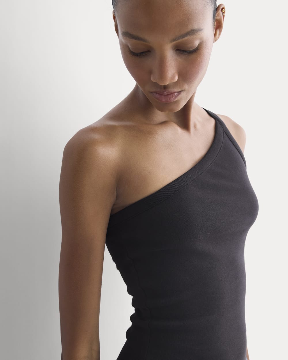RetroSoft Cotton One-Shoulder Tank | Black