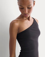 RetroSoft Cotton One-Shoulder Tank | Black