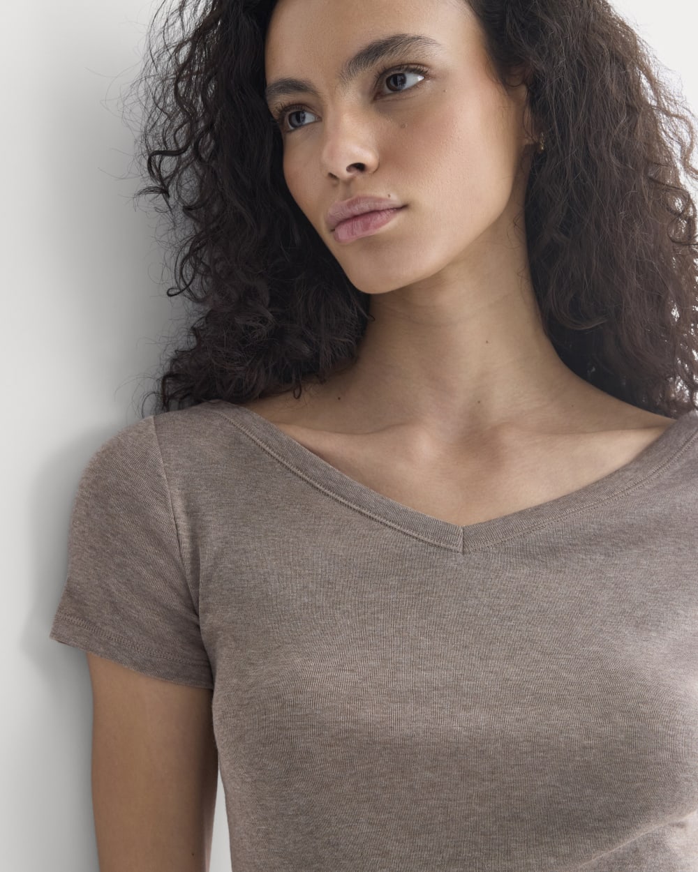 Tissue Short-Sleeve V-Neck Top | Heathered Chocolate Chip