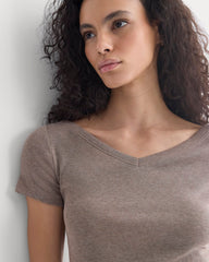 Tissue Short-Sleeve V-Neck Top | Heathered Chocolate Chip
