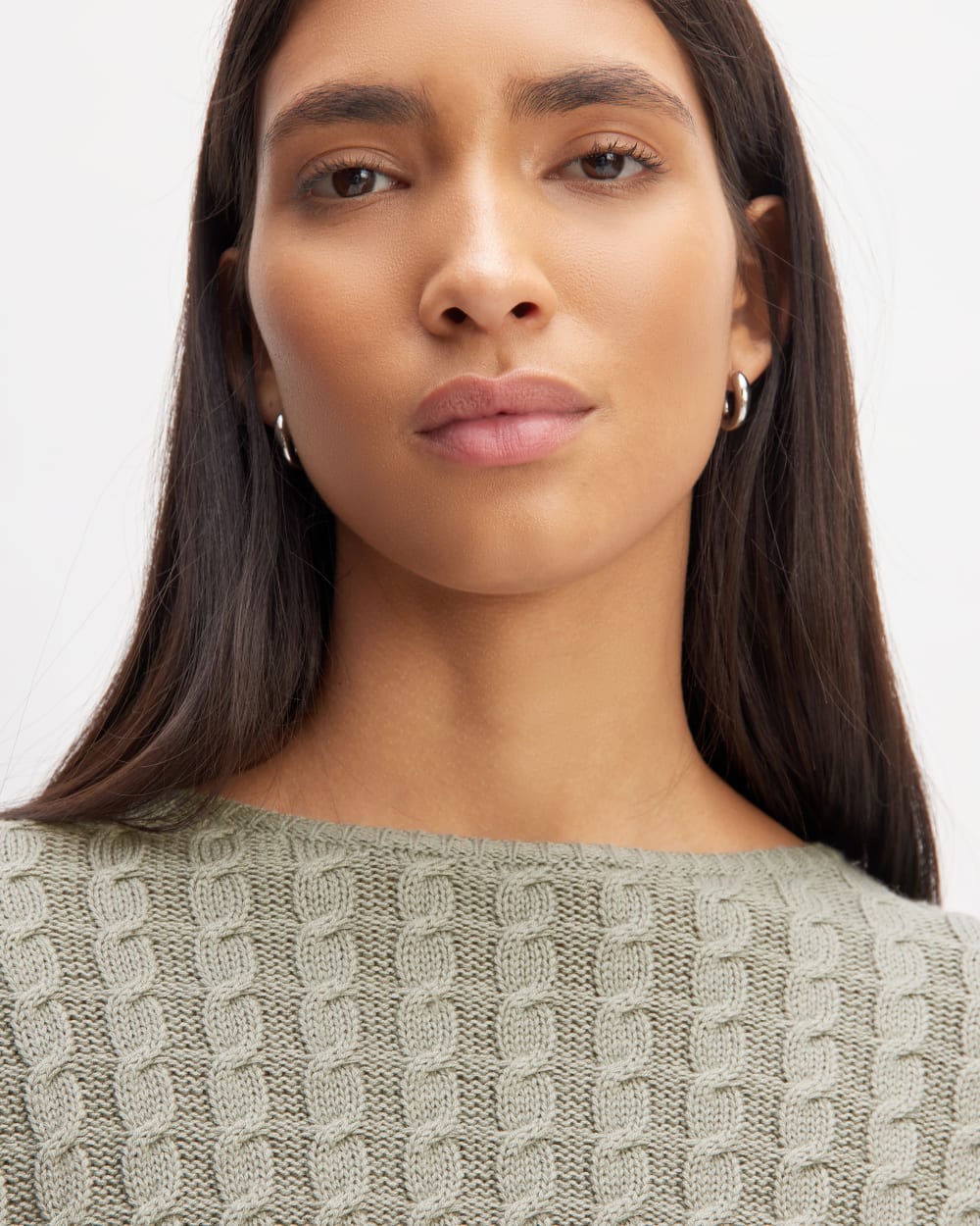 The Cotton Merino Cable Crew | Sage Green